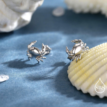 Crab Stud Earrings in Sterling Silver- 3D Crab - Seaside Memories - Sea Earrings - Ocean - Cute, Fun, Whimsical and Pretty Jewellery