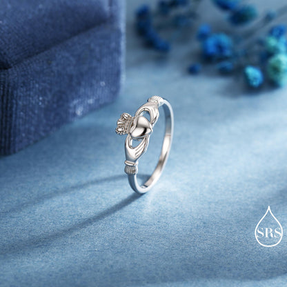 Sterling Silver Claddagh Ring, Traditional Irish Ring US 5 - 8, Delicate Celtic Symbol Jewellery