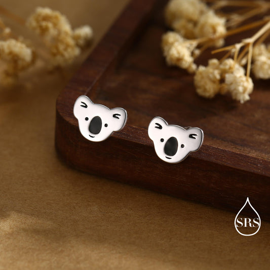 Koala Bear Stud Earrings in Sterling Silver, Cute Fun Quirky Animal Jewellery, Jewelry Gift for Her, Animal Lover, Nature Inspired