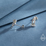 Mismatched Astronaut and Rocket Stud Earrings in Sterling Silver with Simulated Moonstone, Asymmetric Rocket and Astronaut Spaceman Earrings