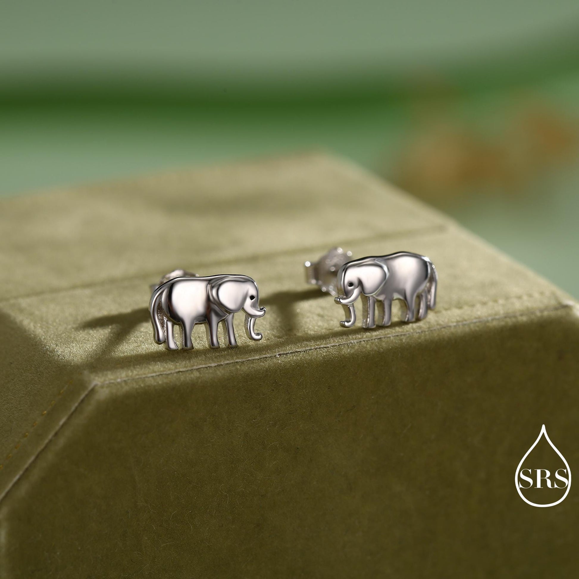 Cute Elephant Stud Earrings in Sterling Silver, Cute Dainty Animal Stud