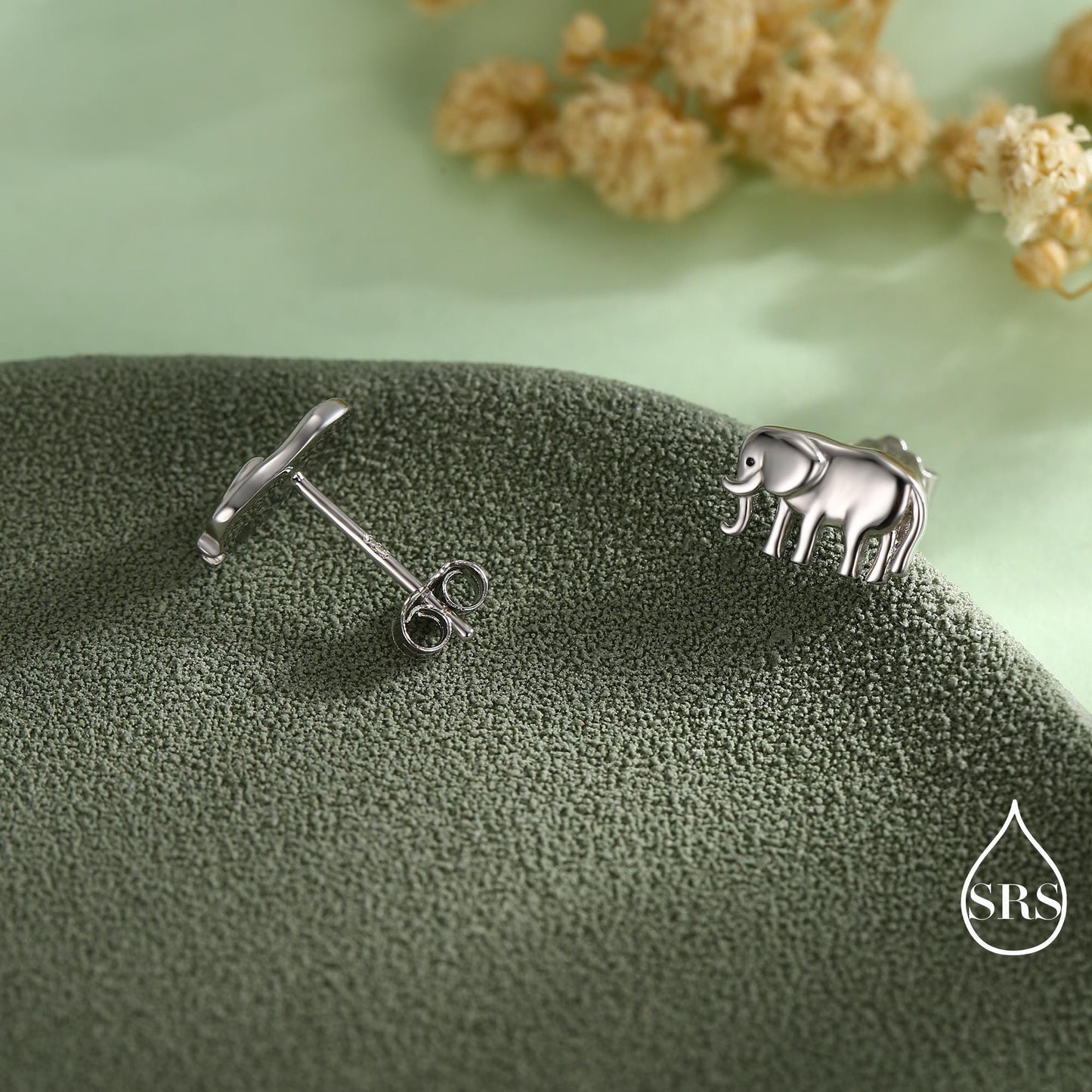 Cute Elephant Stud Earrings in Sterling Silver, Cute Dainty Animal Stud