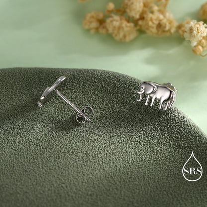 Cute Elephant Stud Earrings in Sterling Silver, Cute Dainty Animal Stud