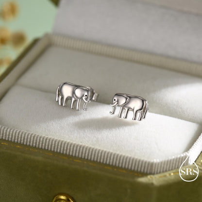 Cute Elephant Stud Earrings in Sterling Silver, Cute Dainty Animal Stud