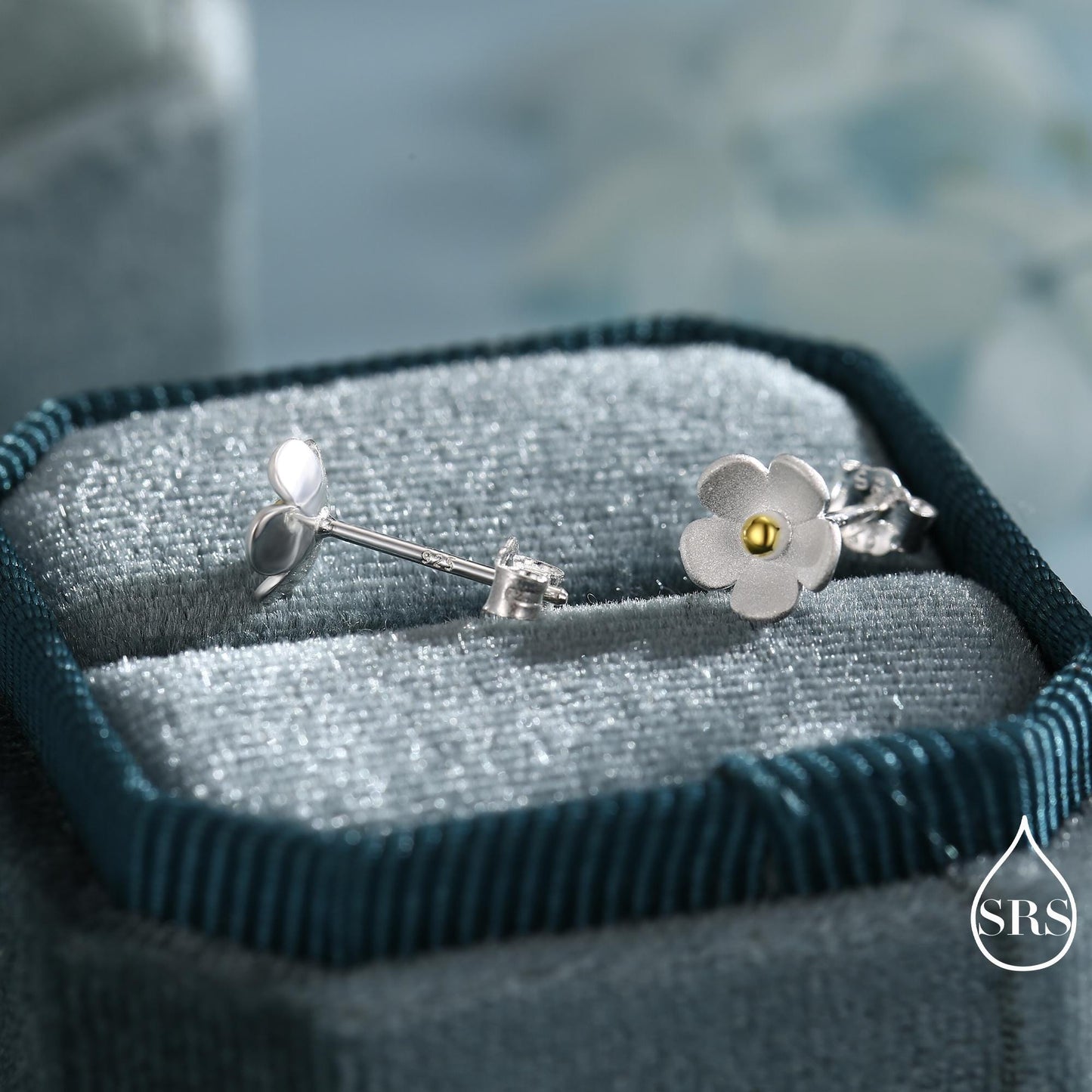 Sterling Silver Forget-me-not Flower Stud Earrings, Nature Inspired Blossom Earrings, Cute and Quirky