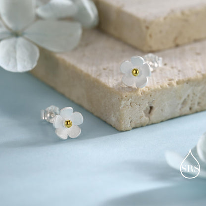 Sterling Silver Forget-me-not Flower Stud Earrings, Nature Inspired Blossom Earrings, Cute and Quirky