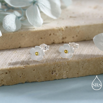 Sterling Silver Forget-me-not Flower Stud Earrings, Nature Inspired Blossom Earrings, Cute and Quirky