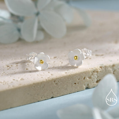 Sterling Silver Forget-me-not Flower Stud Earrings, Nature Inspired Blossom Earrings, Cute and Quirky