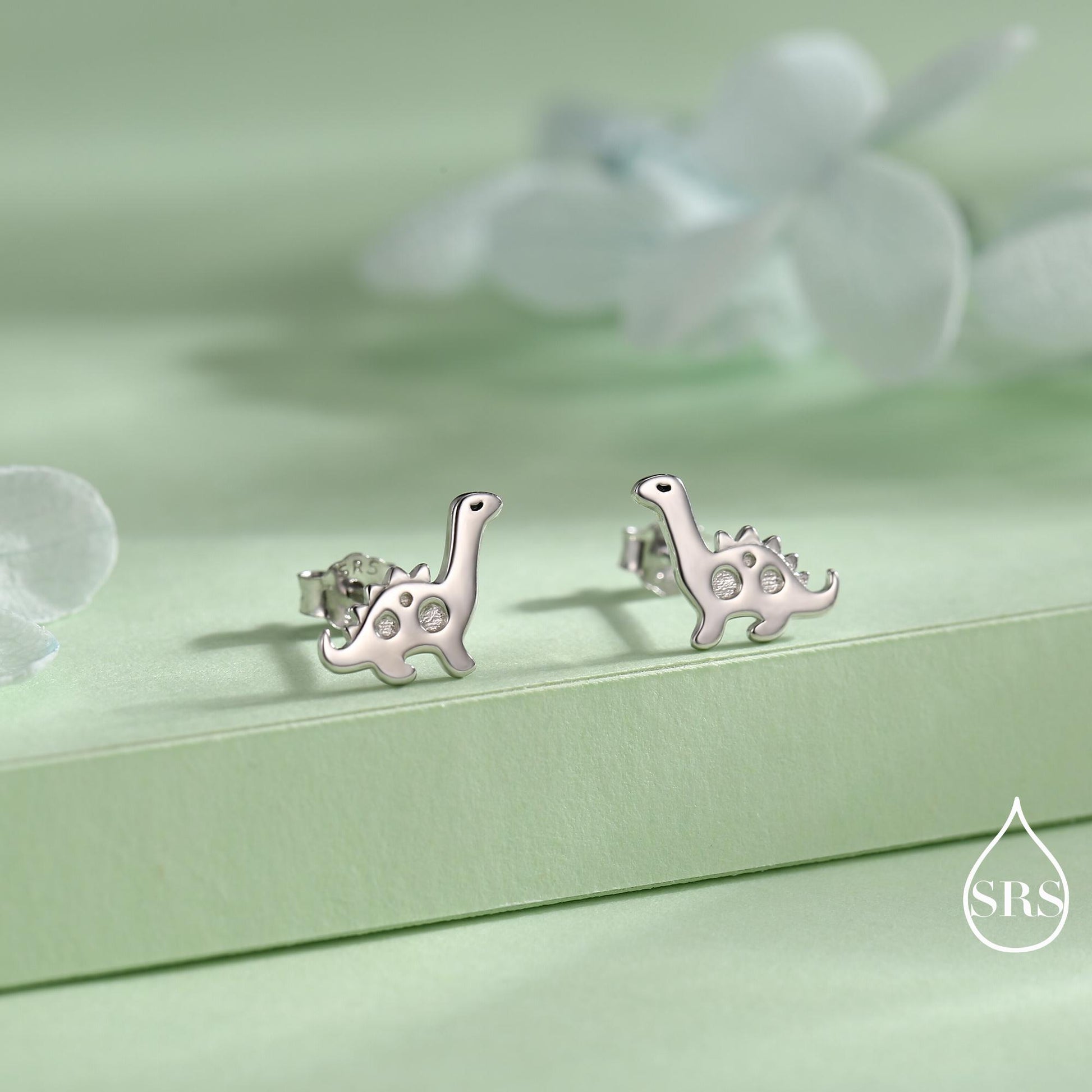 Cute Dinosaur Stud Earrings in Sterling Silver, Brachiosaurus Stud Earrings, Brontosaurus, Edmontosaurus, Diplodocus
