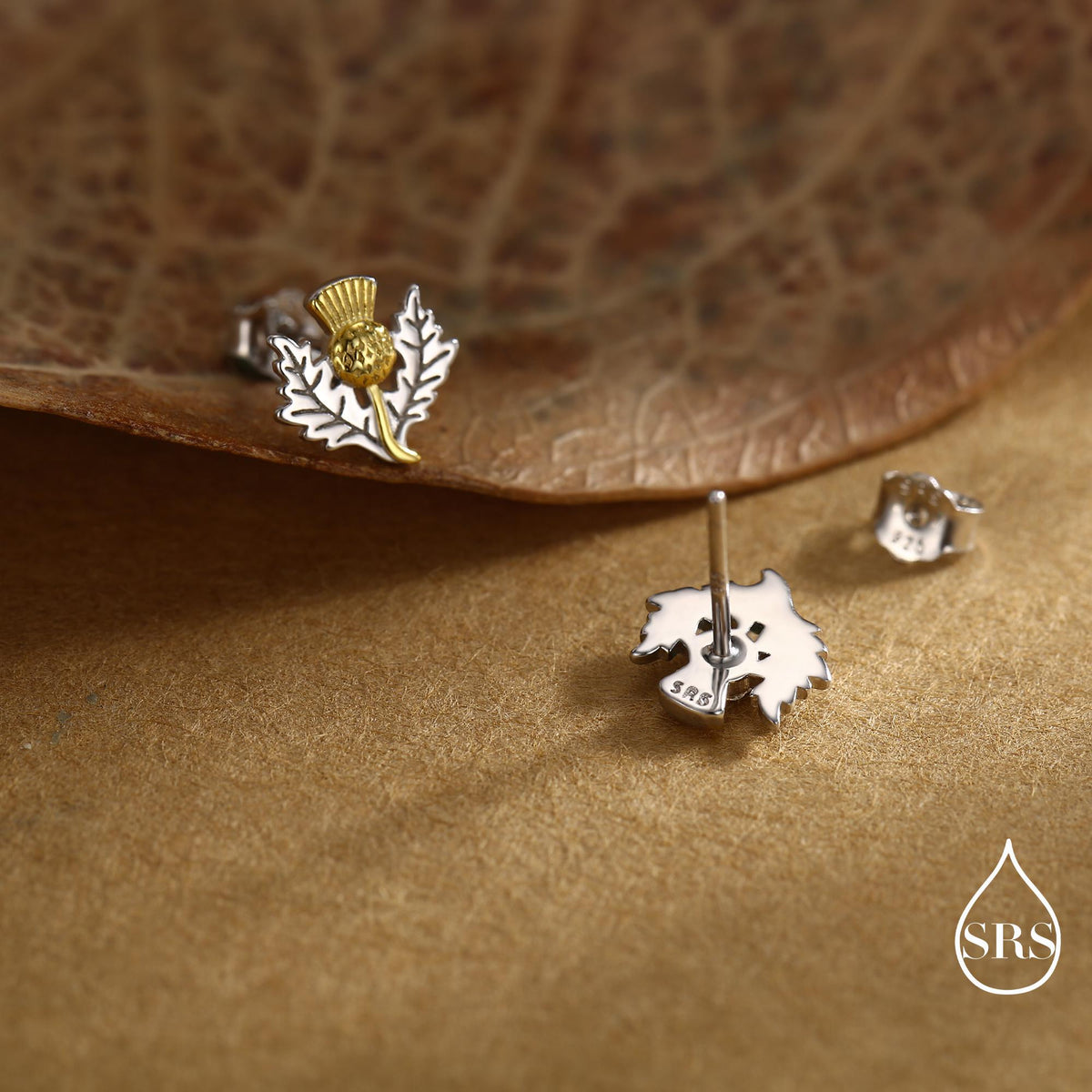 Thistle Flower Stud Earrings in Sterling Silver - Scottish Flower Blossom Stud Earrings - Cute, Fun, Whimsical