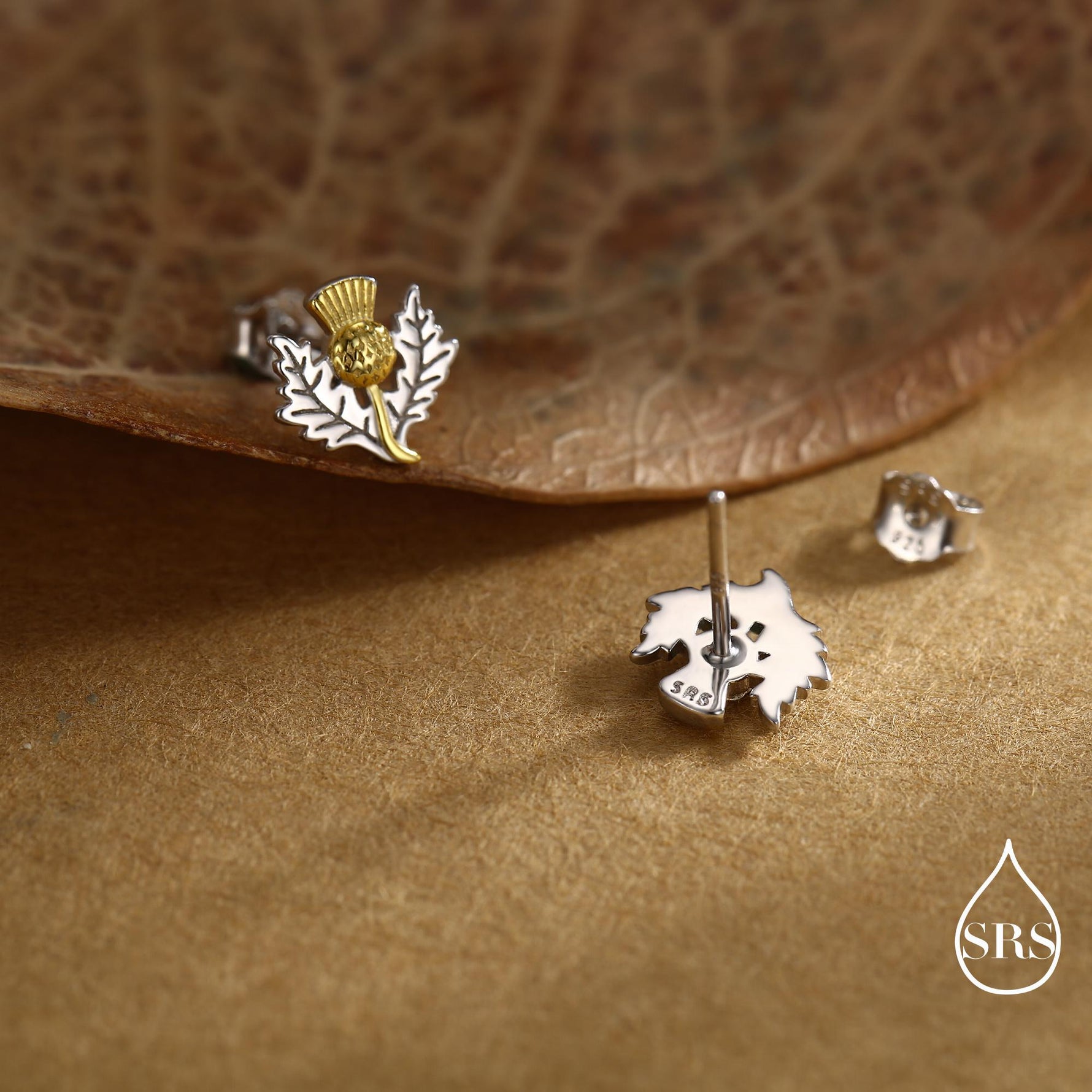 Thistle Flower Stud Earrings in Sterling Silver - Scottish Flower Blossom Stud Earrings - Cute, Fun, Whimsical