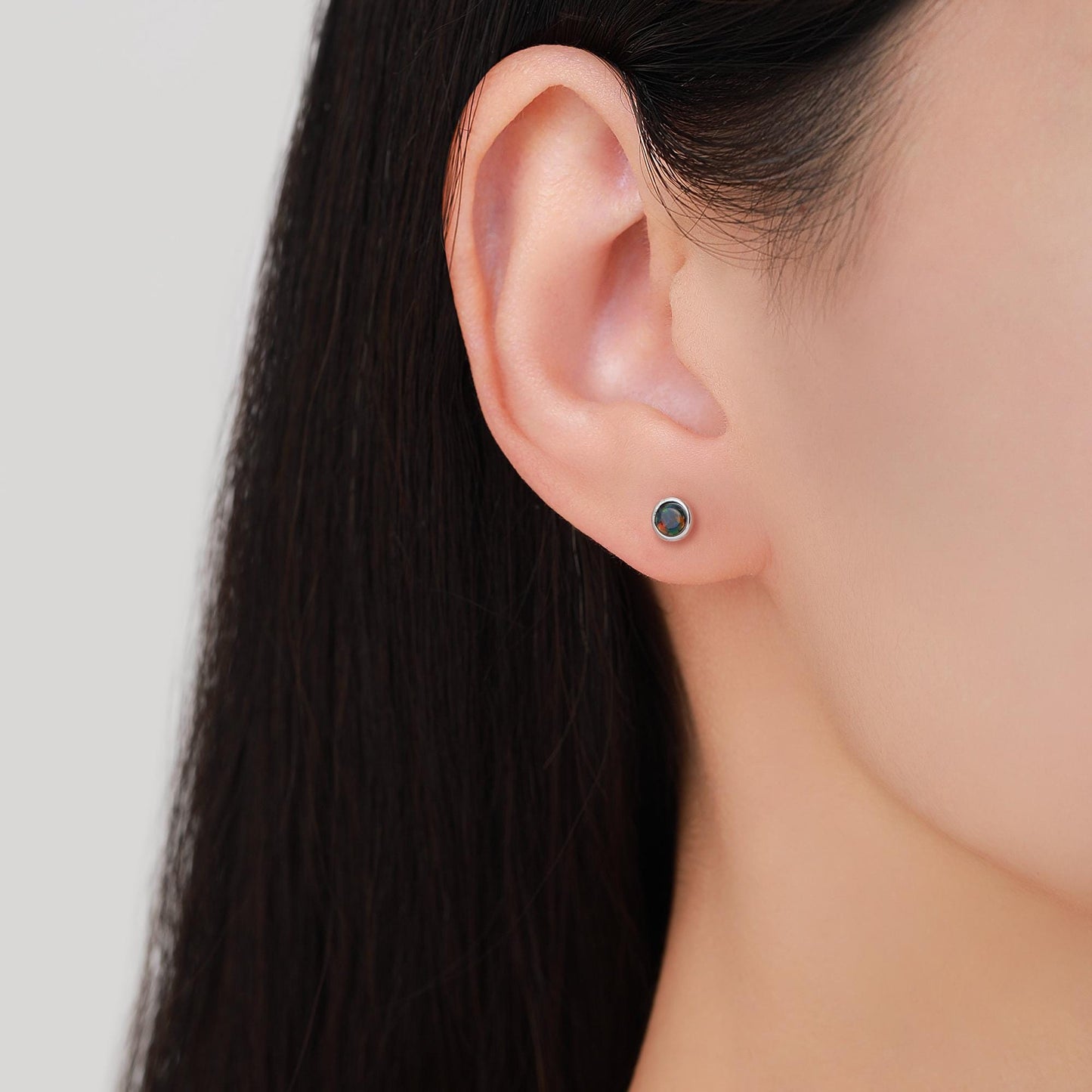 3mm Black Opal Screw Back Earrings in Sterling Silver, Small Opal Stud, Comsic Black Opal Screw Back Earrings, Fire Opal