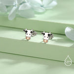 Dairy Cow Stud Earrings in Sterling Silver - Farm Animal Stud Earrings - Cute, Fun, Whimsical