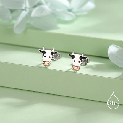 Dairy Cow Stud Earrings in Sterling Silver - Farm Animal Stud Earrings - Cute, Fun, Whimsical