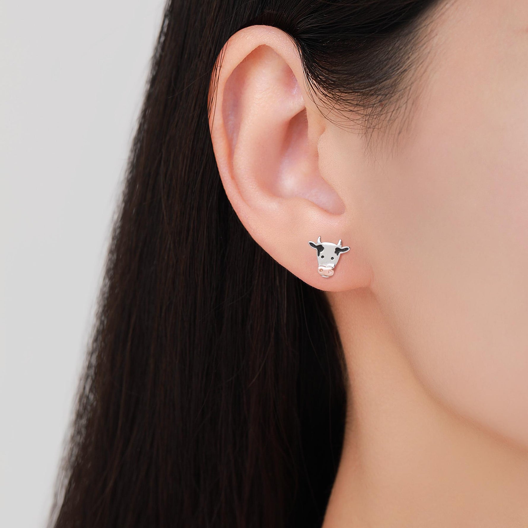 Dairy Cow Stud Earrings in Sterling Silver - Farm Animal Stud Earrings - Cute, Fun, Whimsical