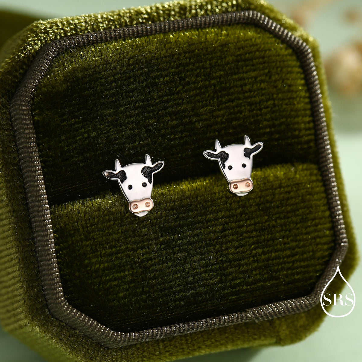 Dairy Cow Stud Earrings in Sterling Silver - Farm Animal Stud Earrings - Cute, Fun, Whimsical