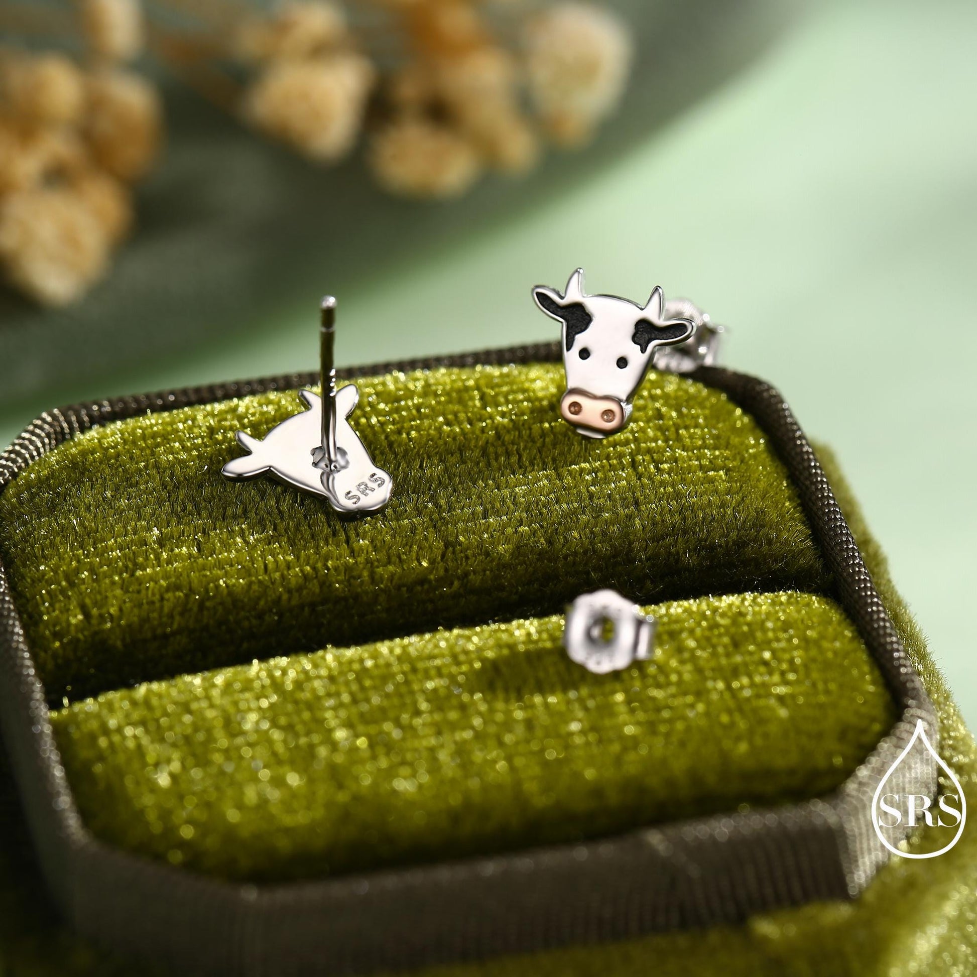 Dairy Cow Stud Earrings in Sterling Silver - Farm Animal Stud Earrings - Cute, Fun, Whimsical
