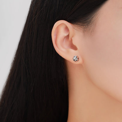 Mismatched Ladybird and Daisy Flower Stud Earrings in Sterling Silver, Silver ladybird Earrings, Asymmetric Nature Inspired Earrings