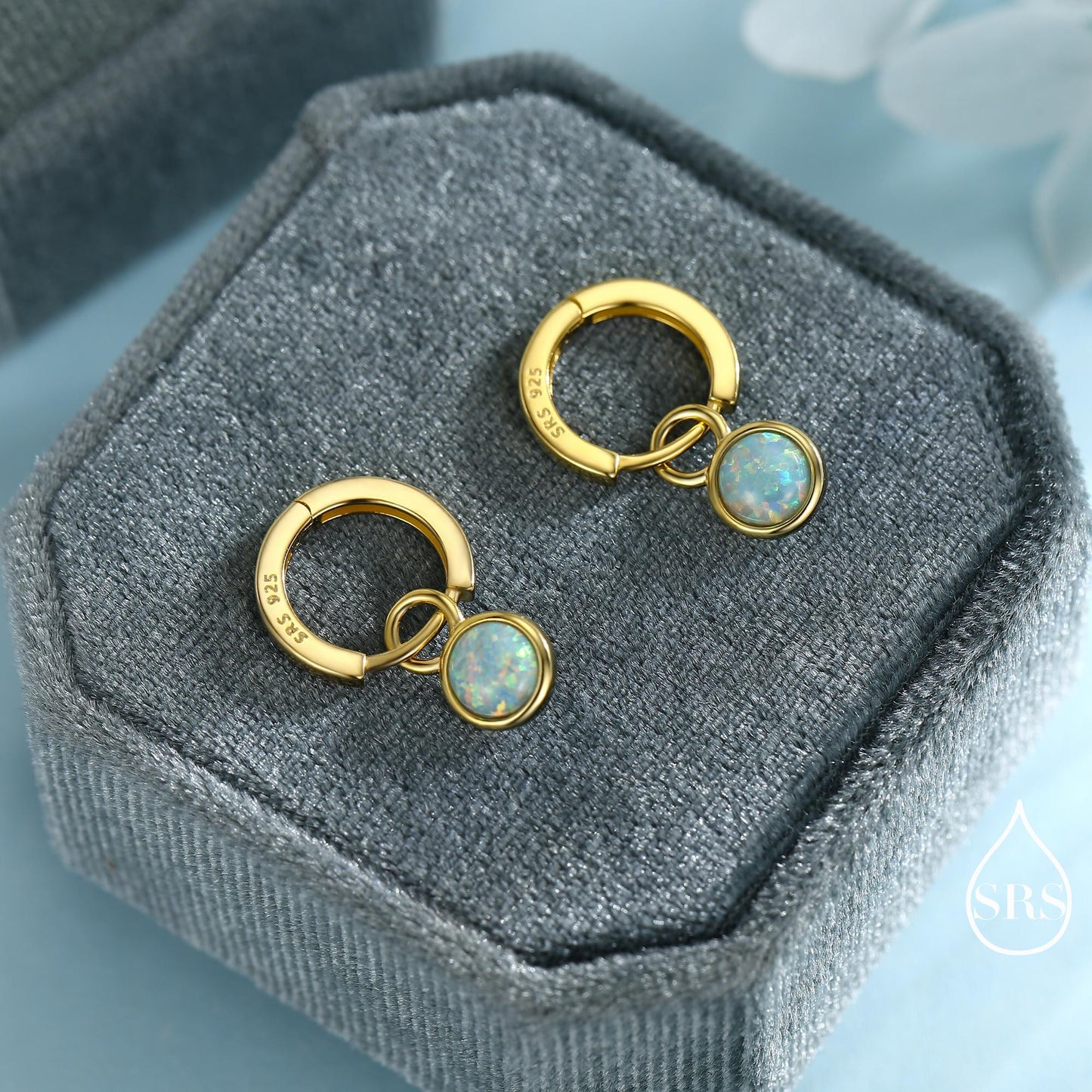 Sterling Silver Dangling Green Opal Hoop Earrings, Detachable Fire Opal Charm Dangle Hoop Earrings, Silver or Gold, Interchangeable