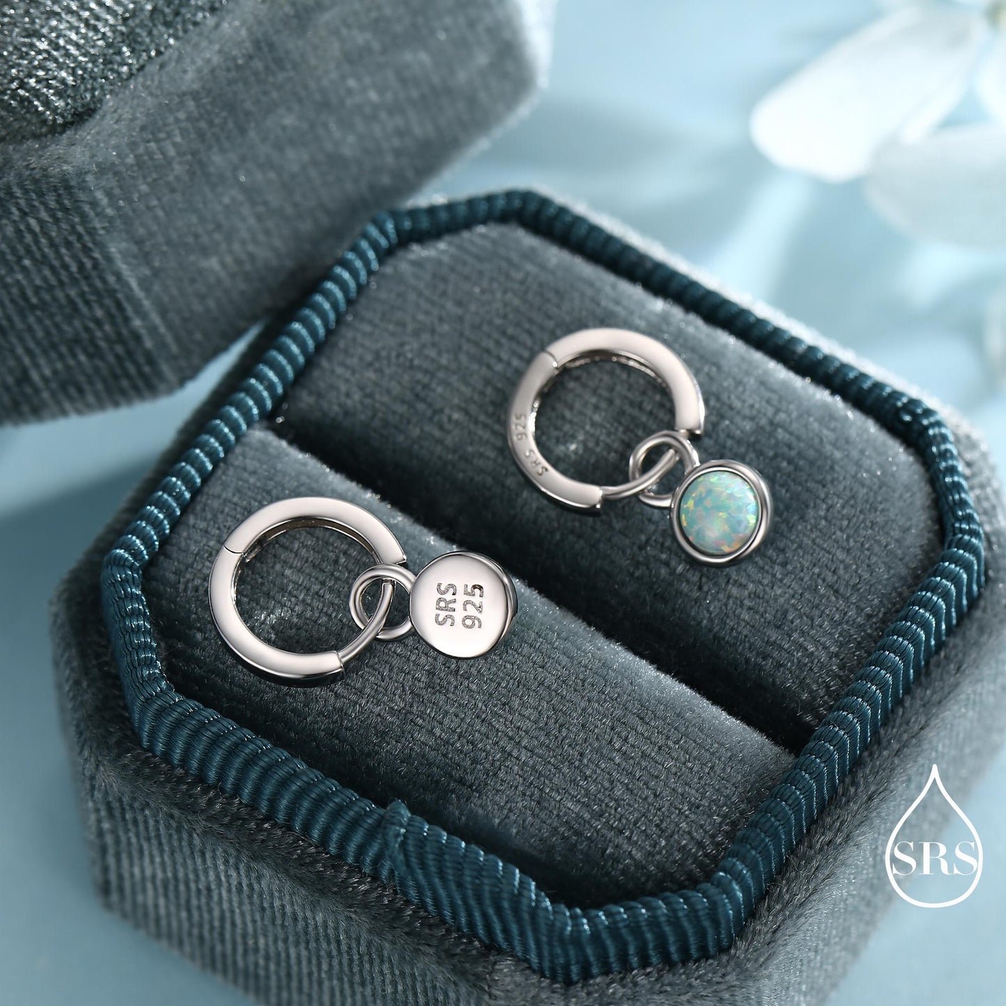 Sterling Silver Dangling Green Opal Hoop Earrings, Detachable Fire Opal Charm Dangle Hoop Earrings, Silver or Gold, Interchangeable