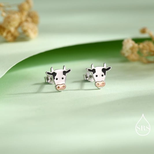 Dairy Cow Stud Earrings in Sterling Silver - Farm Animal Stud Earrings - Cute, Fun, Whimsical