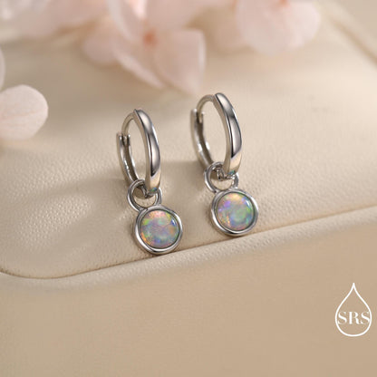 Sterling Silver Dangling Opal Hoop Earrings, Detachable Charm Dangle Hoop Earrings, Silver, Gold or Rose Gold, Interchangeable