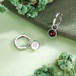 Sterling Silver Dangling Red Garnet Hoop Earrings, Detachable Genuine Garnet Coin Dangle Hoop Earrings, Silver, Interchangeable