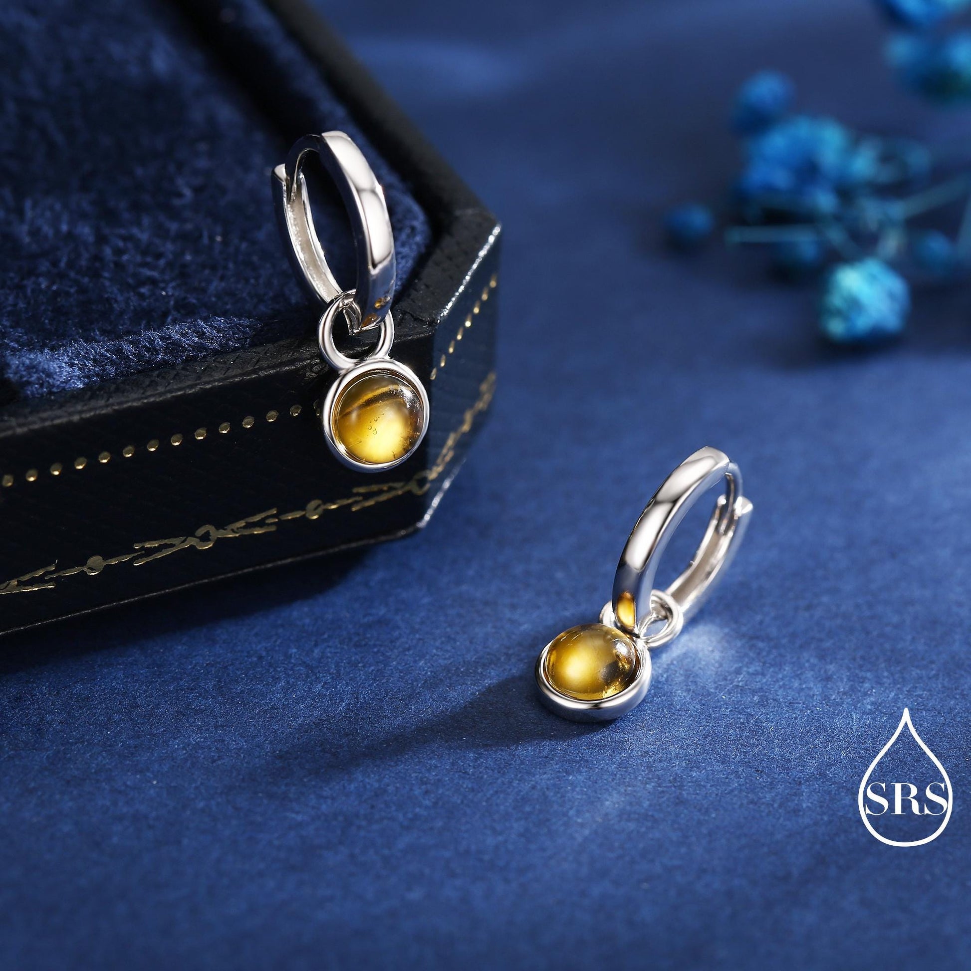 Genuine Citrine Hoop Earrings in Sterling Silver, Detachable Yellow Citrine Coin Dangle Hoop Earrings, Interchangeable, November Birthstone