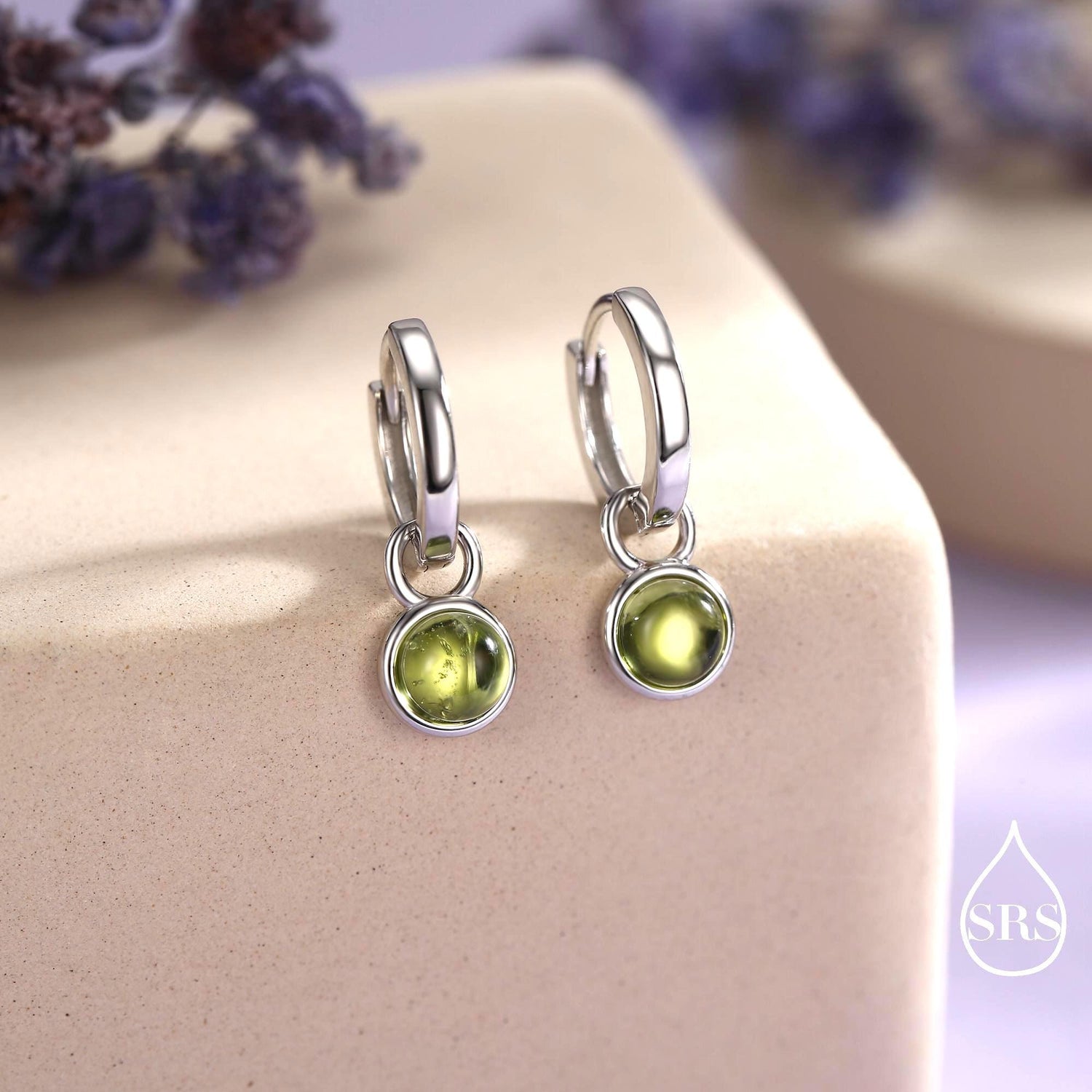 Genuine Peridot Hoop Earrings in Sterling Silver, Detachable Green Peridot Coin Dangle Hoop Earrings, Interchangeable, August Birthstone