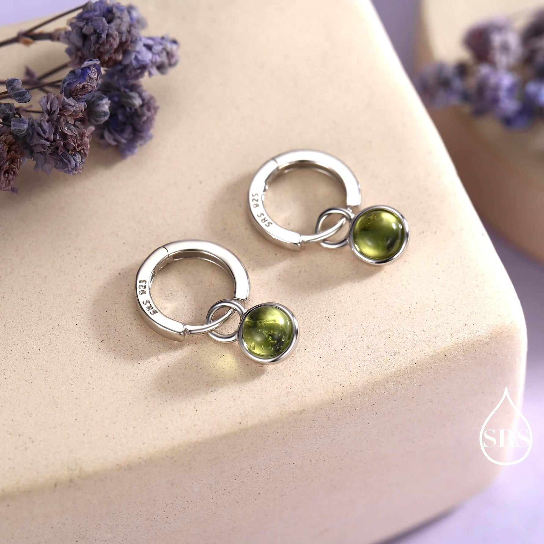 Genuine Peridot Hoop Earrings in Sterling Silver, Detachable Green Peridot Coin Dangle Hoop Earrings, Interchangeable, August Birthstone