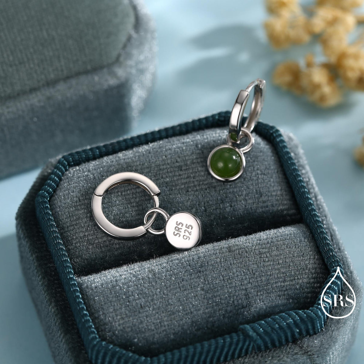 Green Jade Coin Detachable Hoop Earrings