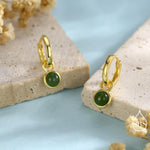 Green Jade Coin Detachable Hoop Earrings