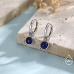 Sterling Silver Dangling Lapis Lazuli Hoop Earrings, Detachable Blue Lapis Coin Dangle Hoop Earrings, Interchangeable