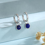 Sterling Silver Dangling Lapis Lazuli Hoop Earrings, Detachable Blue Lapis Coin Dangle Hoop Earrings, Interchangeable