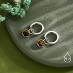 Sterling Silver Dangling Tiger's Eye Hoop Earrings, Detachable Tiger's Eye Coin Dangle Hoop Earrings, Interchangeable