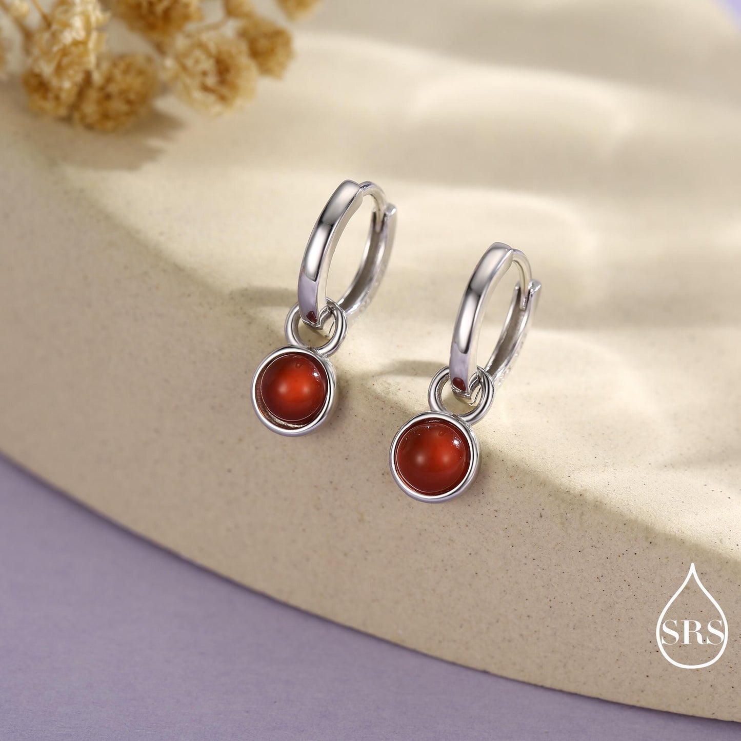 Sterling Silver Dangling Red Onyx Hoop Earrings, Detachable Carnelian Coin Dangle Hoop Earrings, Interchangeable Hoops