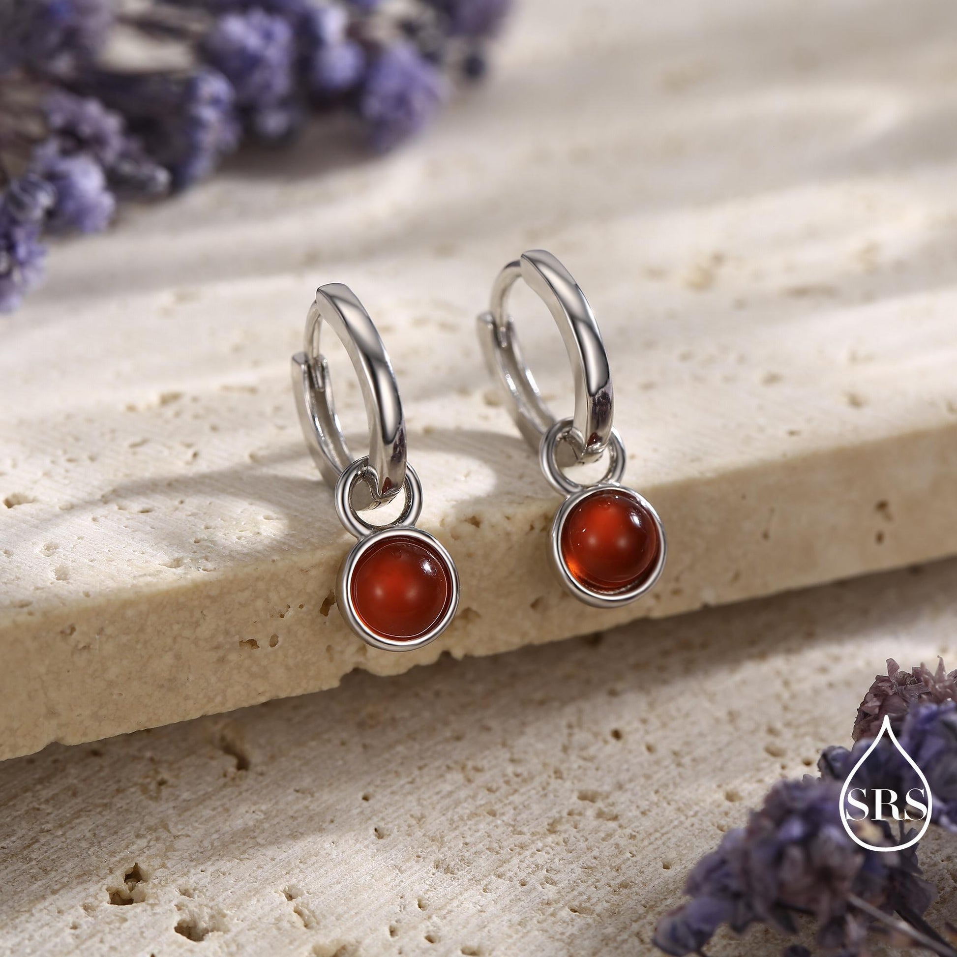 Sterling Silver Dangling Red Onyx Hoop Earrings, Detachable Carnelian Coin Dangle Hoop Earrings, Interchangeable Hoops