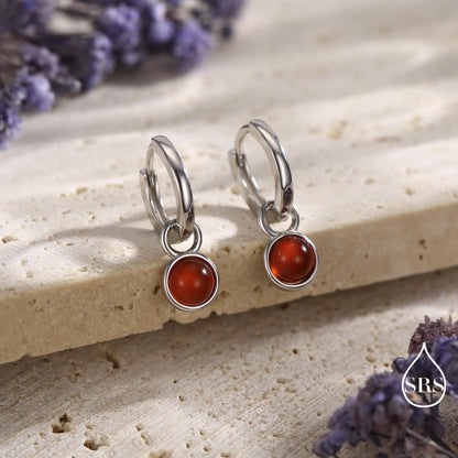 Sterling Silver Dangling Red Onyx Hoop Earrings, Detachable Carnelian Coin Dangle Hoop Earrings, Interchangeable Hoops