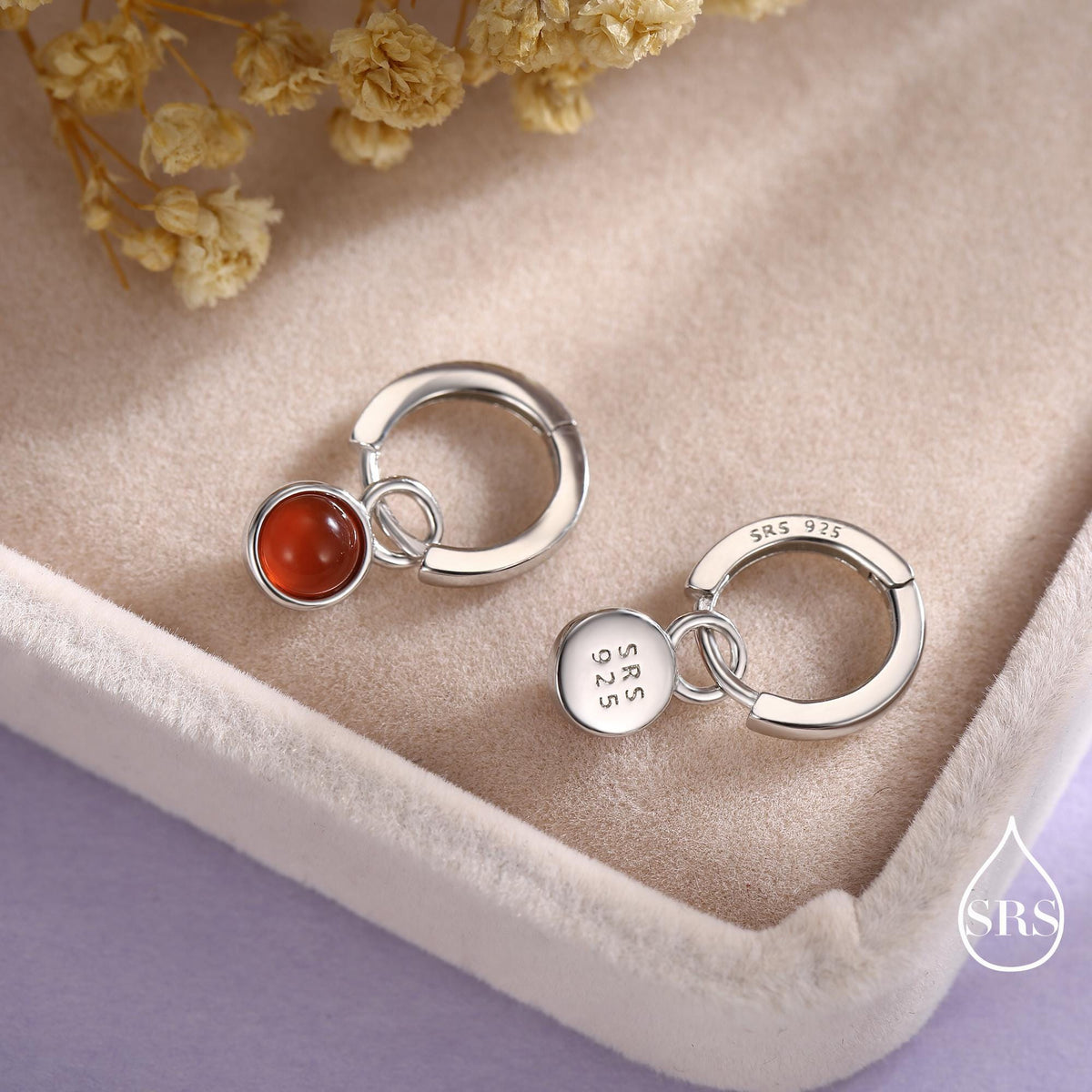Sterling Silver Dangling Red Onyx Hoop Earrings, Detachable Carnelian Coin Dangle Hoop Earrings, Interchangeable Hoops