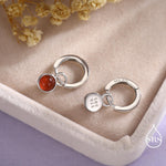 Sterling Silver Dangling Red Onyx Hoop Earrings, Detachable Carnelian Coin Dangle Hoop Earrings, Interchangeable Hoops