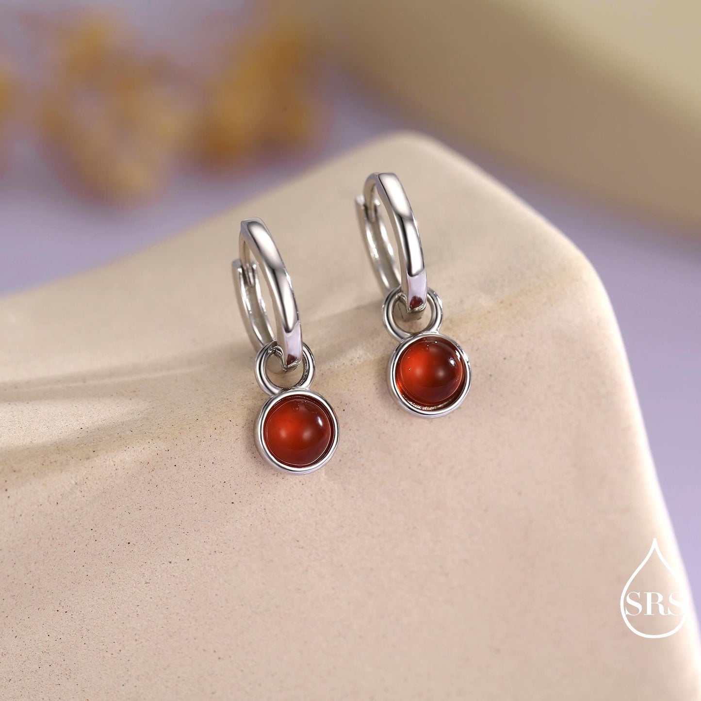 Sterling Silver Dangling Red Onyx Hoop Earrings, Detachable Carnelian Coin Dangle Hoop Earrings, Interchangeable Hoops