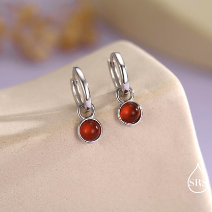 Sterling Silver Dangling Red Onyx Hoop Earrings, Detachable Carnelian Coin Dangle Hoop Earrings, Interchangeable Hoops