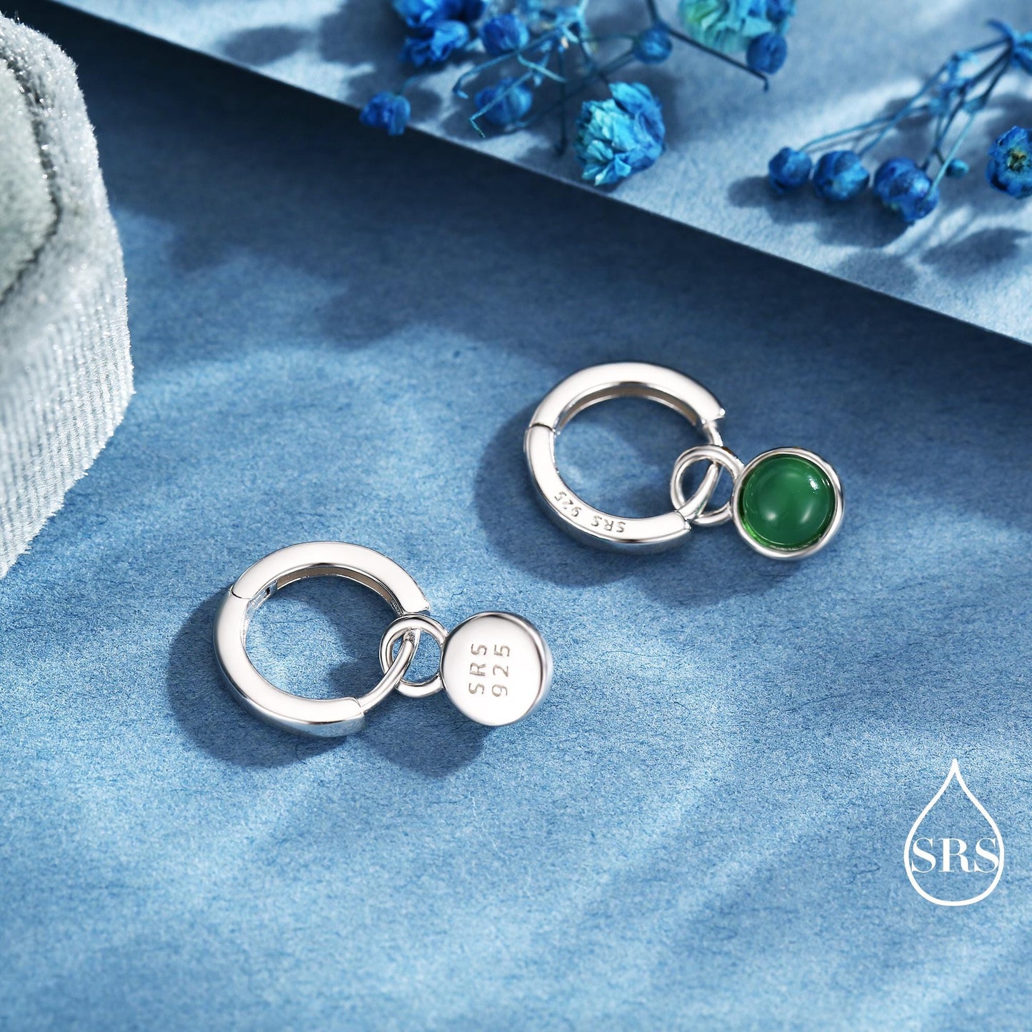 Sterling Silver Dangling Green Onyx Hoop Earrings, Detachable Green Onyx Coin Dangle Hoop Earrings, Silver or Gold, Interchangeable