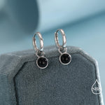 Sterling Silver Dangling Black Onyx Hoop Earrings, Detachable Black Onyx Coin Dangle Hoop Earrings, Silver or Gold, Interchangeable