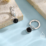 Sterling Silver Dangling Black Onyx Hoop Earrings, Detachable Black Onyx Coin Dangle Hoop Earrings, Silver or Gold, Interchangeable