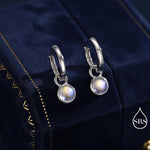 Dangle Moonstone Huggie Hoop in Sterling Silver, Simulated Moonstone, Minimalist Hoop Earrings, Detachable and Interchangeable