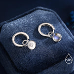 Dangle Moonstone Huggie Hoop in Sterling Silver, Simulated Moonstone, Minimalist Hoop Earrings, Detachable and Interchangeable