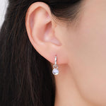 Dangle Moonstone Huggie Hoop in Sterling Silver, Simulated Moonstone, Minimalist Hoop Earrings, Detachable and Interchangeable