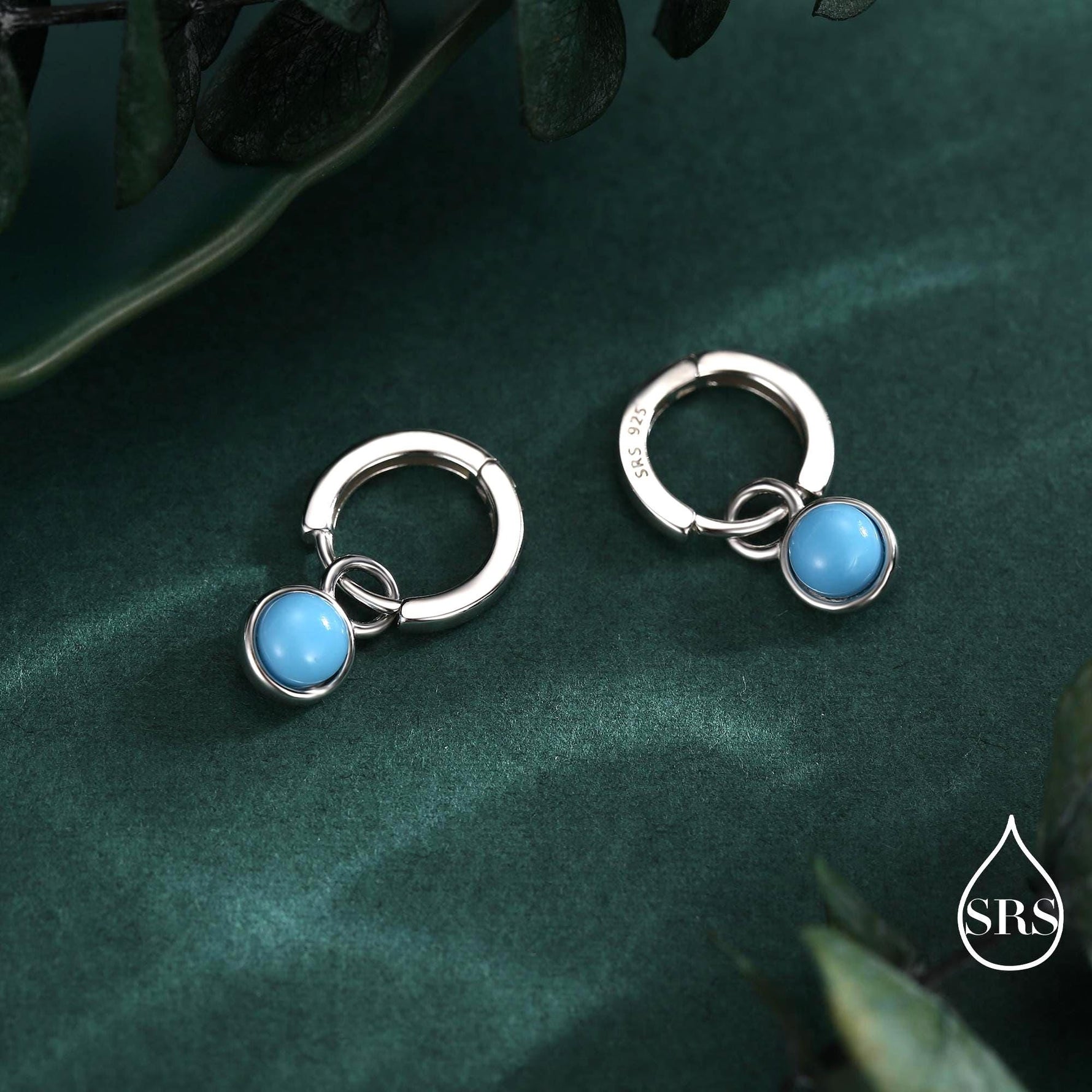 Sterling Silver Dangling Blue Turquoise Hoop Earrings, Detachable Turquoise Coin Dangle Hoop Earrings, Silver or Gold, Interchangeable