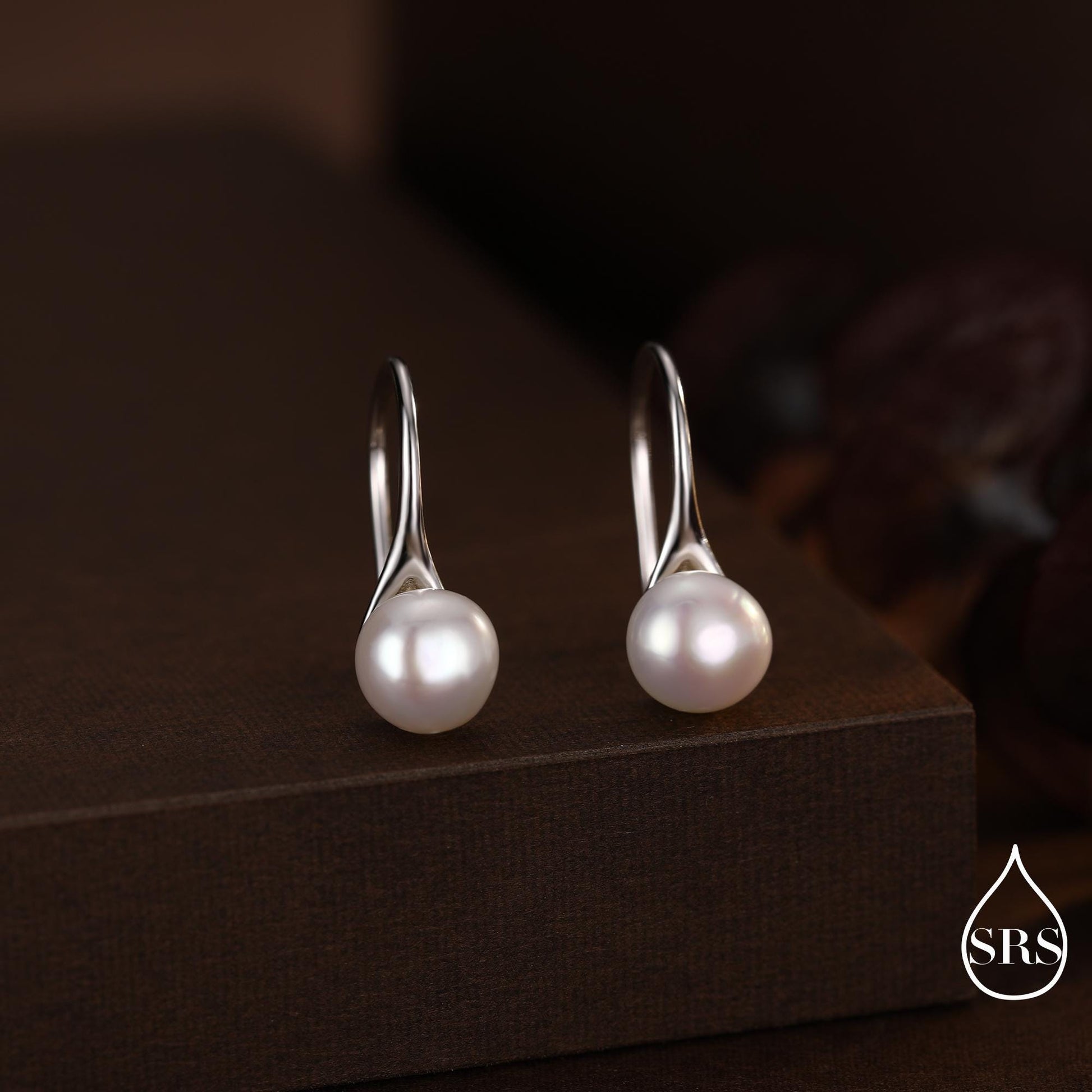 Genuine Freshwater Pearl Hook Earrings in Sterling Silver, Natural Freshwater Pearls, Silver or Gold, Ivory Pearl